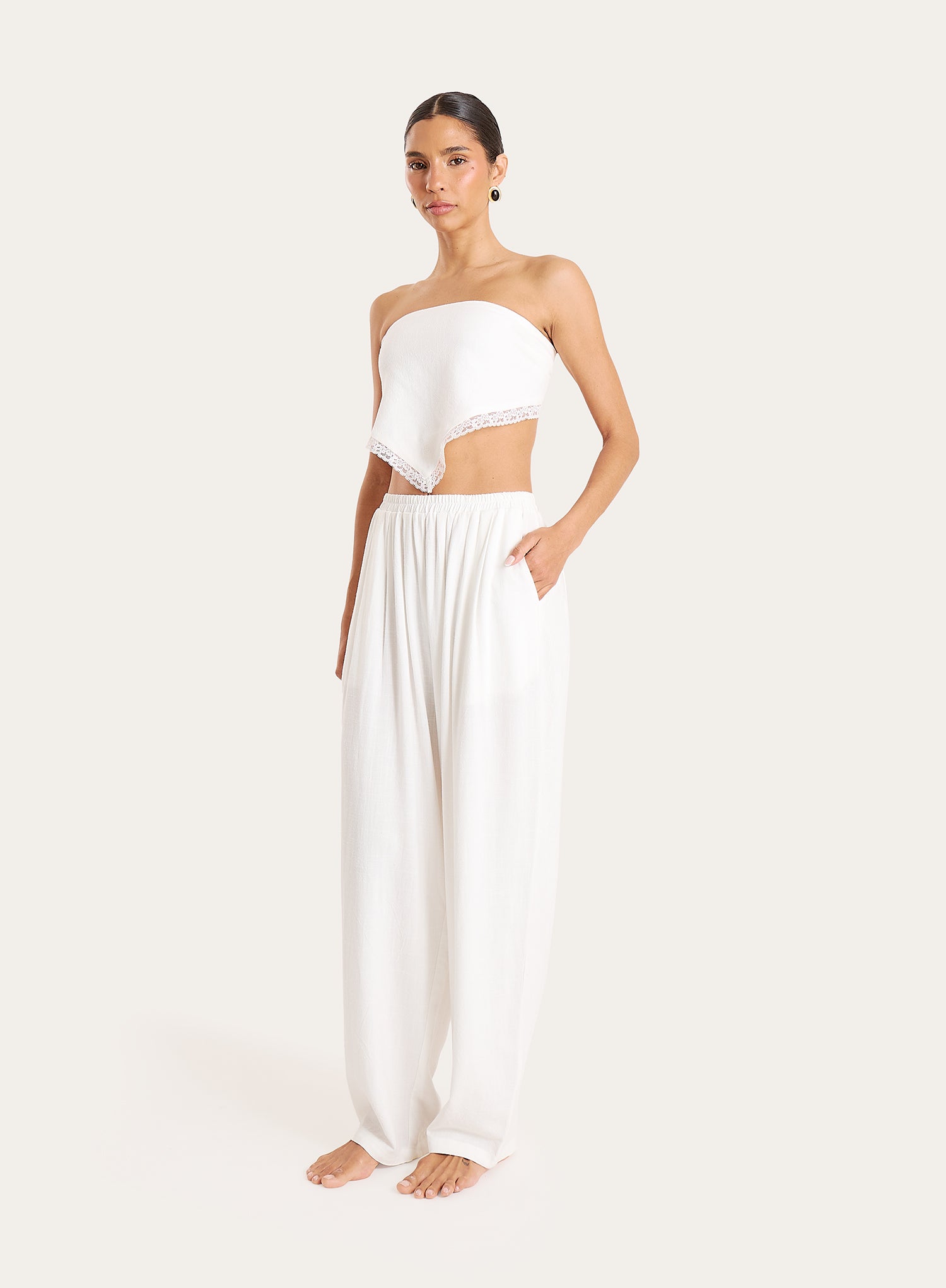 White Linen Blend Balloon Leg Trousers